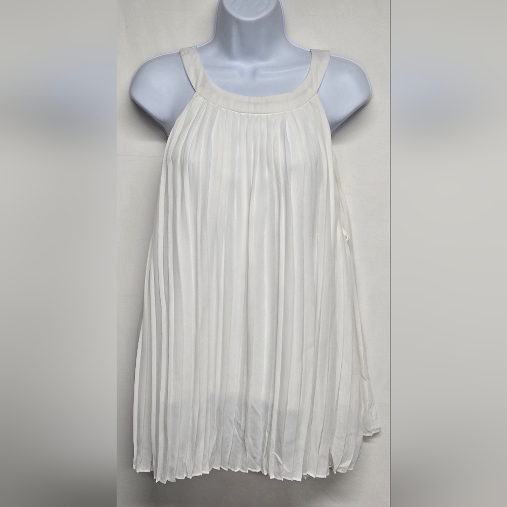 Annabelle 2X Accordion Pleated Top White Sleeveless Peasant Boho New